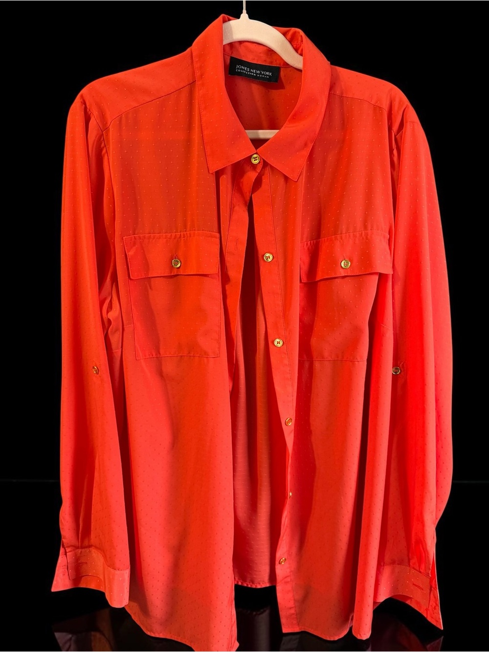 Jones New York Collection Coral Swiss Dot Button Front Blouse Large